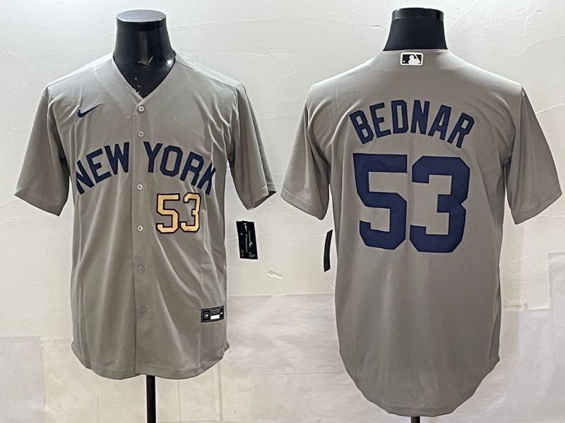Men New York Yankees #53 Bednar Grey Game Nike MLB 2025 Jersey 05
